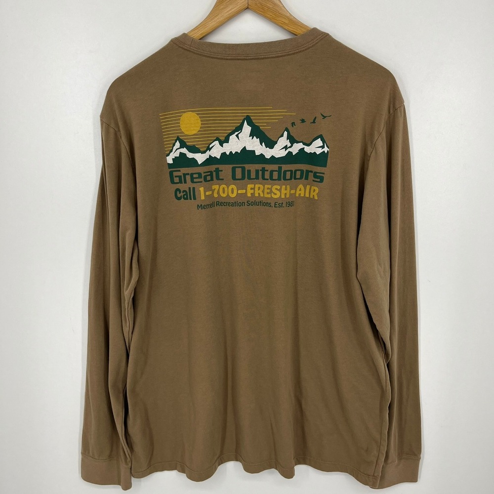 Merrell Mens XL Brown Great Outdoors Graphic Long Sleeve T-Shirt Nature